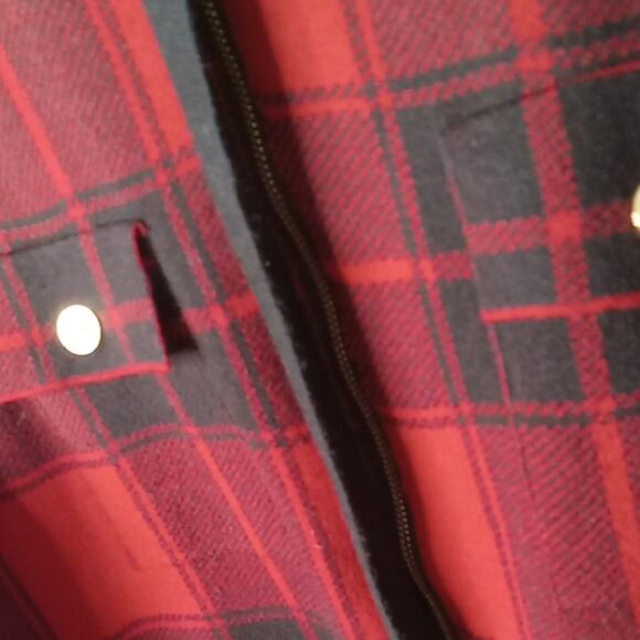 Anne Klein Women's XL Buffalo Check Zip up Red Black Sweater jacket. Vintage - Picture 4 of 9